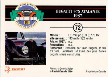 1992 Panini Antique Cars French Version #72 Bugatti 57S Atalante 1937 Back