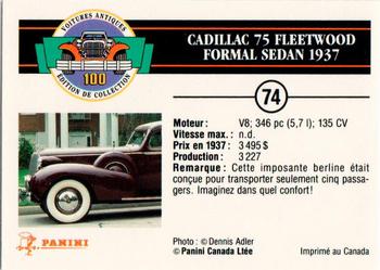 1992 Panini Antique Cars French Version #74 Cadillac 75 Fleetwood Formal Sedan 1937 Back