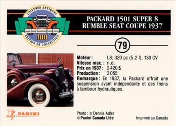 1992 Panini Antique Cars French Version #79 Packard 1501 Super 8 Rumble Seat Coupe 1937 Back