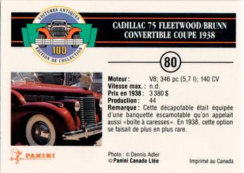 1992 Panini Antique Cars French Version #80 Cadillac 75 Fleetwood/Brunn Convertible Coupe 1938 Back