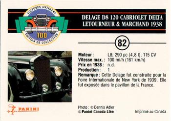 1992 Panini Antique Cars French Version #82 Delage D8 120 Cabriolet Delta Letourneur & Marchand 1938 Back