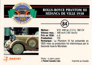 1992 Panini Antique Cars French Version #84 Rolls-Royce Phantom III Sedanca de Ville 1938 Back