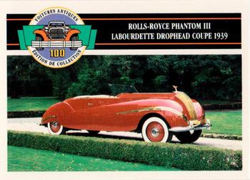 1992 Panini Antique Cars French Version #89 Rolls-Royce Phantom III Labourdette Drophead Coupe 1939 Front