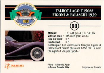 1992 Panini Antique Cars French Version #90 Talbot-Lago T150 SS Figoni & Falaschi 1939 Back