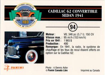 1992 Panini Antique Cars French Version #94 Cadillac 62 Convertible Sedan 1941 Back
