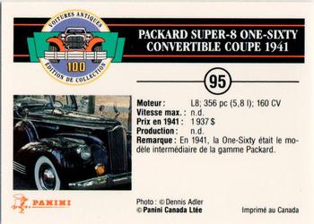 1992 Panini Antique Cars French Version #95 Packard Super-8 One-Sixty Convertible Coupe 1941 Back