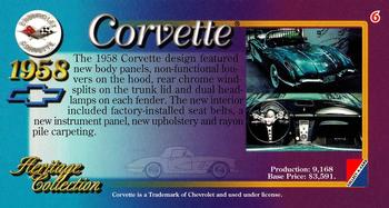 1996 Collect-A-Card Corvette Heritage Collection #6 1958 Corvette Back