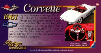 1996 Collect-A-Card Corvette Heritage Collection #9 1961 Corvette Back