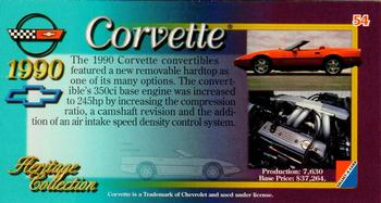 1996 Collect-A-Card Corvette Heritage Collection #54 1990 Corvette Convertible Back