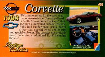 1996 Collect-A-Card Corvette Heritage Collection #63 1993 Corvette Back
