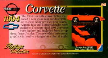 1996 Collect-A-Card Corvette Heritage Collection #64 1994 Corvette Convertible Back