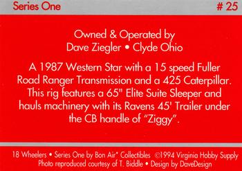 1994-95 Bon Air 18 Wheelers #25 Dave Ziegler - 1987 Western Star/ 425 Cat Back
