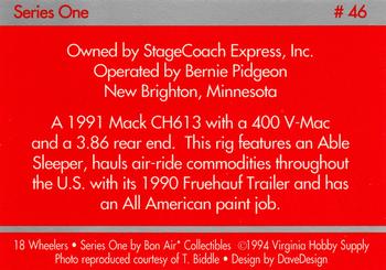 1994-95 Bon Air 18 Wheelers #46 Stagecoach Express, Inc - 1991 Mack Ch613/ 400 V-Mack Back