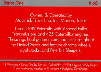 1994-95 Bon Air 18 Wheelers #66 Maverick Truck Line, Inc - 1989 Peterbilt/425 Cat Back