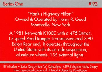 1994-95 Bon Air 18 Wheelers #92 Hank's Highway Hilton