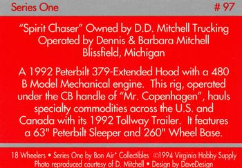 1994-95 Bon Air 18 Wheelers #97 D.D. Mitchell Trucking - 1992 Peterbilt 379/ 480 B Model Back