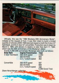 1992 Performance Years Mustang Cards #59 '84 G.T. 350 Back