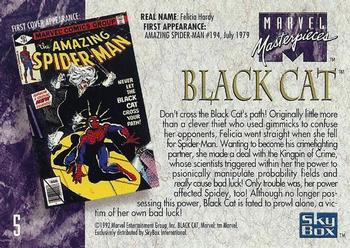 1992 SkyBox Marvel Masterpieces #5 Black Cat Back