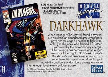 1992 SkyBox Marvel Masterpieces #11 Darkhawk Back
