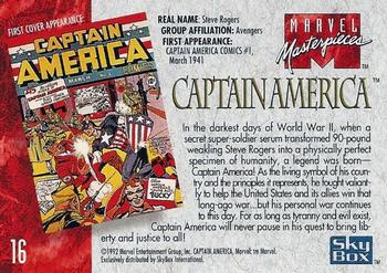 1992 SkyBox Marvel Masterpieces #16 Captain America Back