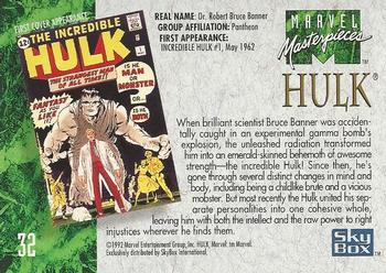 1992 SkyBox Marvel Masterpieces #32 Hulk Back