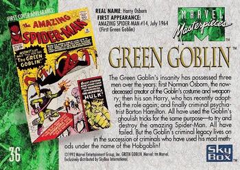 1992 SkyBox Marvel Masterpieces #36 Green Goblin Back