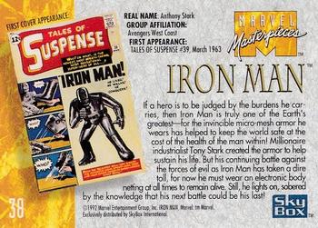 1992 SkyBox Marvel Masterpieces #38 Iron Man Back