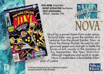 1992 SkyBox Marvel Masterpieces #68 Nova Back