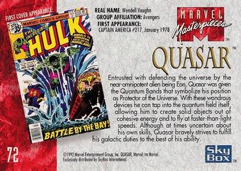 1992 SkyBox Marvel Masterpieces #72 Quasar Back