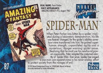 1992 SkyBox Marvel Masterpieces #87 Spider-Man Back