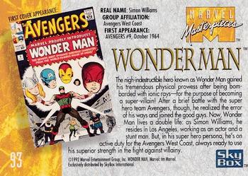 1992 SkyBox Marvel Masterpieces #93 Wonder Man Back