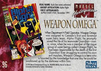 1992 SkyBox Marvel Masterpieces #96 Weapon Omega Back