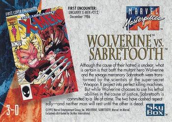 1992 SkyBox Marvel Masterpieces - Battle Spectra #3-D Wolverine vs Sabretooth Back