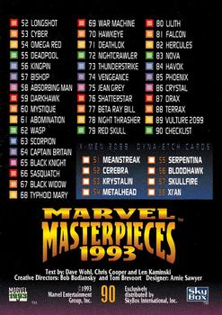 1993 SkyBox Marvel Masterpieces #90 Checklist Back