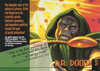 1994 Fleer Marvel Masterpieces Hildebrandt Brothers - Gold Foil Signature #31 Dr. Doom Back