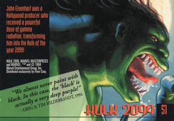 1994 Fleer Marvel Masterpieces Hildebrandt Brothers - Gold Foil Signature #51 Hulk 2099 Back