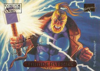 1994 Fleer Marvel Masterpieces Hildebrandt Brothers - Gold Foil Signature #125 Thunderstrike Front