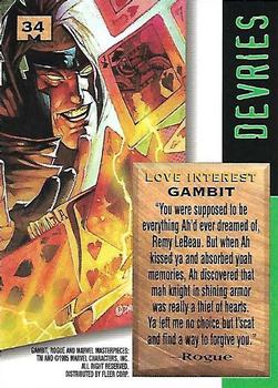 1995 Fleer Marvel Masterpieces - E-Motion Signature Series #34 Gambit Back
