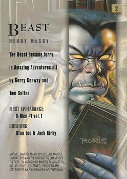 1996 Fleer/SkyBox Marvel Masterpieces #2 Beast Back
