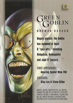 1996 Fleer/SkyBox Marvel Masterpieces #17 Green Goblin Back