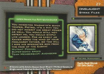 1996 Ultra Marvel Onslaught #27 Quicksilver Back