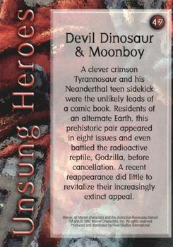 1997 Fleer/SkyBox Marvel Premium QFX #47 Devil Dinosaur & Moonboy Back
