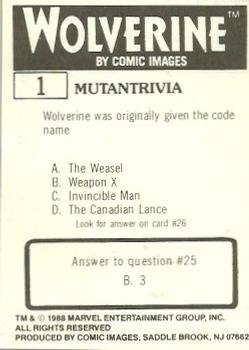1988 Comic Images Marvel Universe III Wolverine #1 Challenge Back