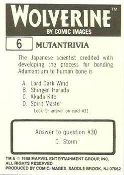 1988 Comic Images Marvel Universe III Wolverine #6 Savage Land Back