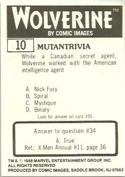 1988 Comic Images Marvel Universe III Wolverine #10 Tag Back
