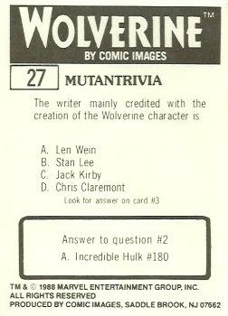 1988 Comic Images Marvel Universe III Wolverine #27 Battleground Back