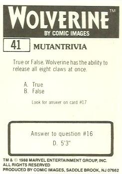 1988 Comic Images Marvel Universe III Wolverine #41 Greeting Back