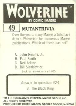 1988 Comic Images Marvel Universe III Wolverine #49 Teammates Back