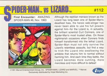 1991 Impel Marvel Universe II #112 Spider-Man vs. Lizard Back