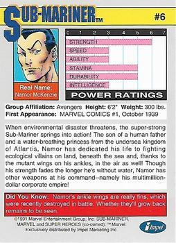1991 Impel Marvel Universe II #6 Sub-Mariner Back